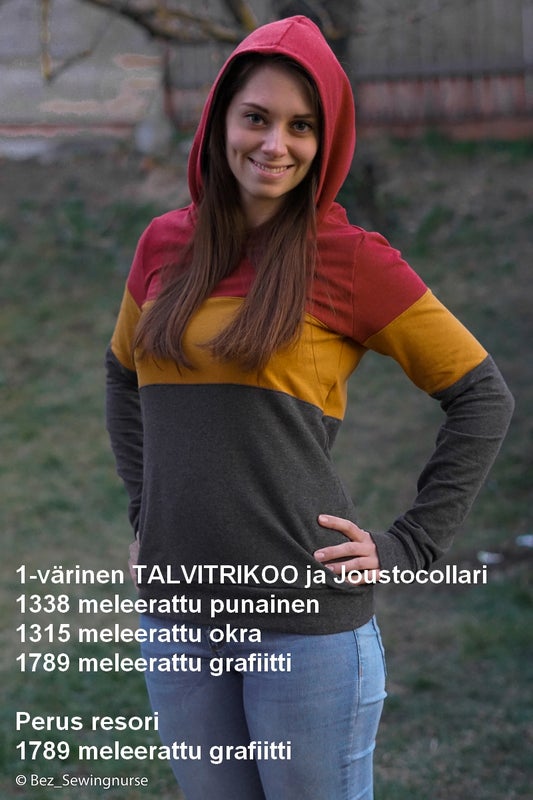 1338 MELEERATTU PUNAINEN, 1315 MELEERATTU OKRA ja 1789 MELEERATTU GRAFIITTI: Joustocollege, Harjattu Joustocollege (Talvitrikoo), Perus resori