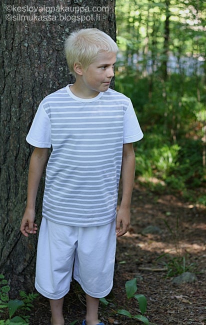 Trikoo kangas Raidat TURKOOSI (1,5m valmispala)pahvin&ouml;yt&auml;&auml;