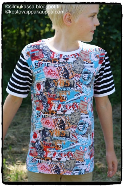 Trikoo kangas Raidat TURKOOSI (1,5m valmispala)pahvin&ouml;yt&auml;&auml;