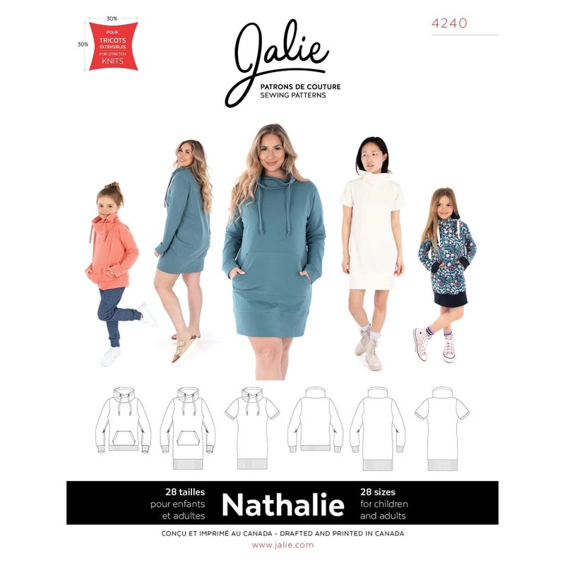 Jalie kaava NATHALIE Wrap funnel neck sweatshirt and tunic