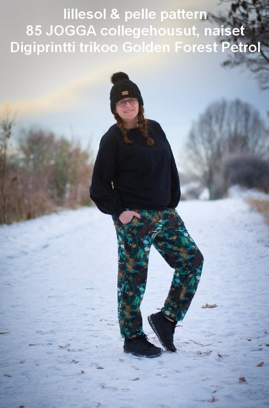 lillesol & pelle pattern 85 JOGGA collegehousut, naiset sek&auml; Digiprintti trikoo Golden Forest Petrol