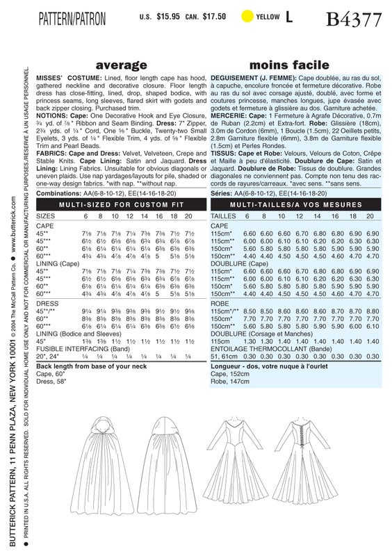 Butteric kaava B4377 Misses Costumes