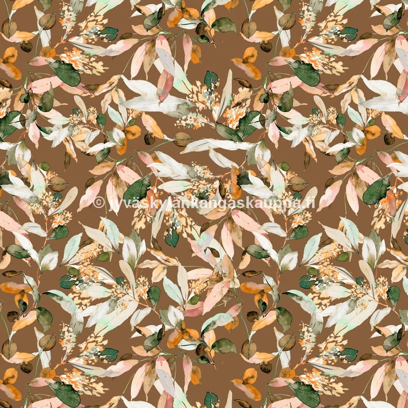 Digiprintti trikoo Spring Leaves Sand