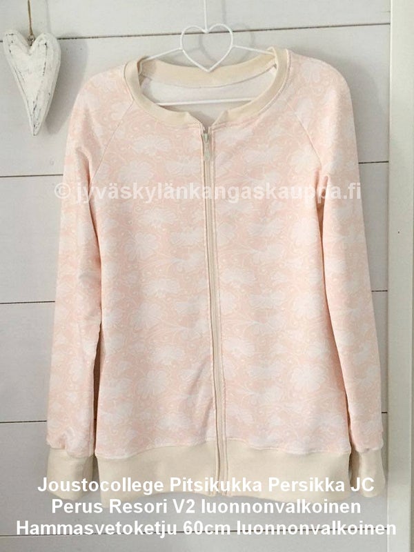 Joustocollege Pitsikukka Persikka JC Perus ja Resori V2 luonnonvalkoinen sek&auml; Hammasvetoketju 60cm luonnonvalkoinen