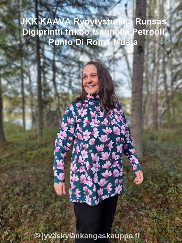 JKK KAAVA Rypytystunika Runsas ja Digiprintti trikoo Magnolia Petrooli sek&auml; Punto Di Roma Musta