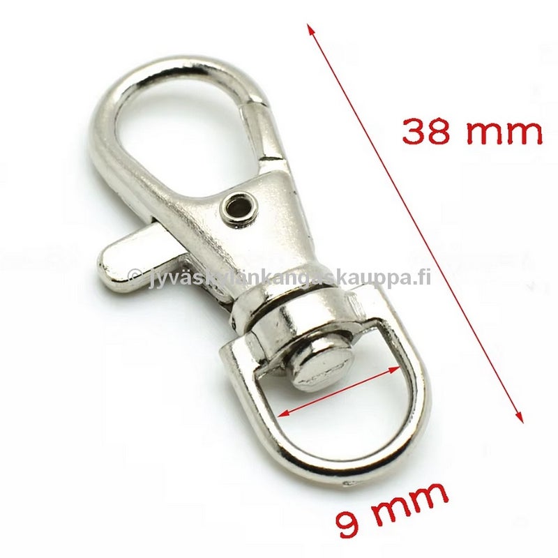 Karabiinihaka + leikari 9mm pienell&auml; D-lenkill&auml;, pituus 38mm