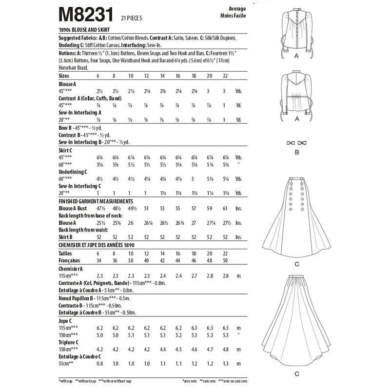 McCALL&acute;s kaava M8231 1890s Blouse and Skirt Costume