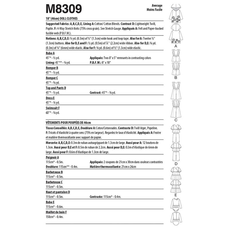 McCALL&acute;s kaava M8309 Doll Clothes