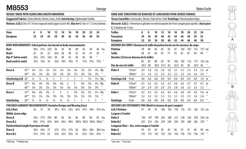 McCALL&acute;s kaava M8553 Misses Dress with Sleeve and Length Variations