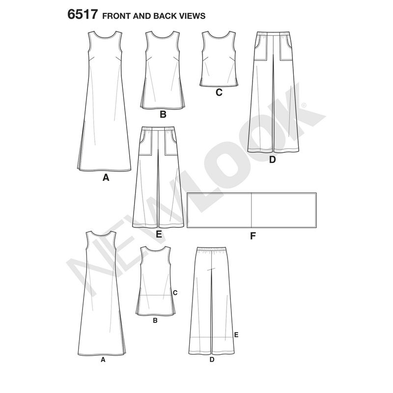New Look kaava 6517 Dress, Tunic, Top, Pants, and Scarf