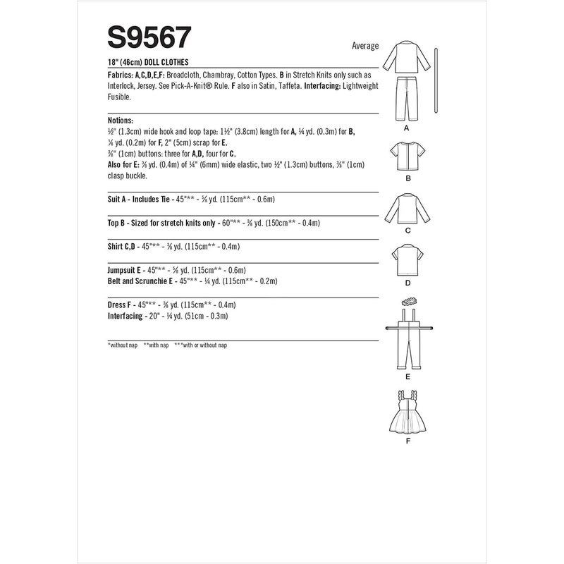 Simplicity kaava S9567 Doll Clothes