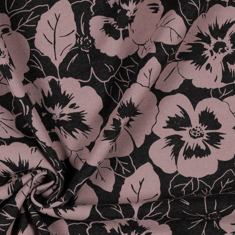 Trikoo kangas Melange Flowers Old Rose