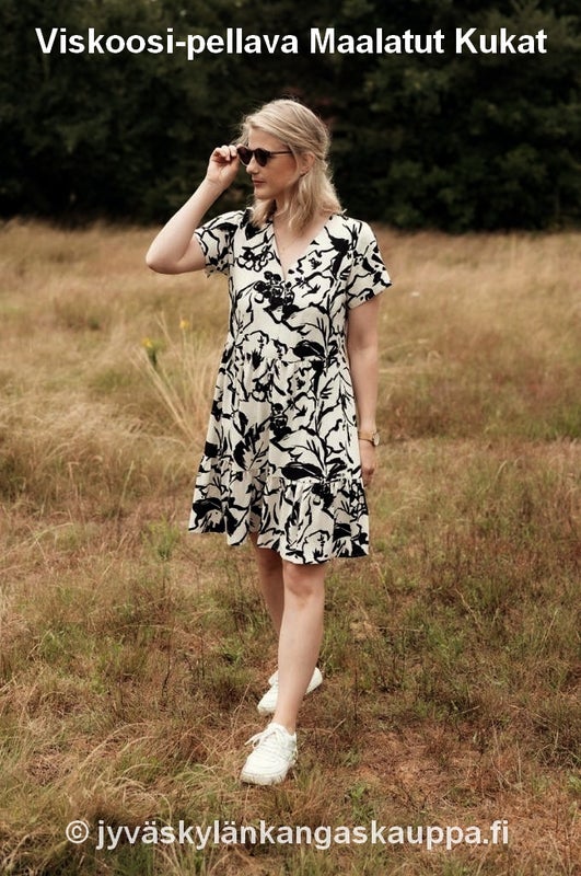 Viskoosi-pellava Maalatut Kukat