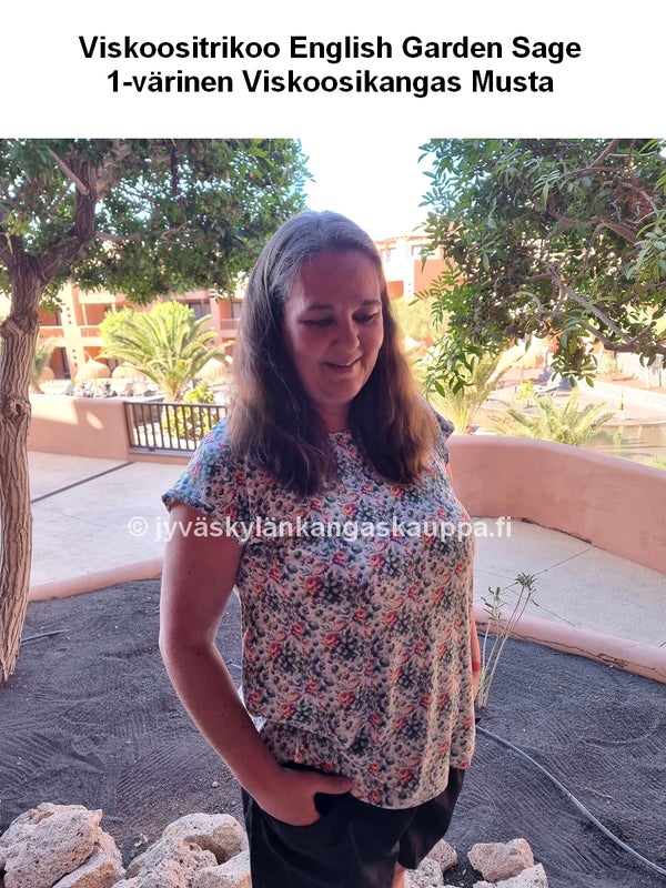 Viskoositrikoo English Garden Sage sek&auml; 1-v&auml;rinen Viskoosikangas Musta