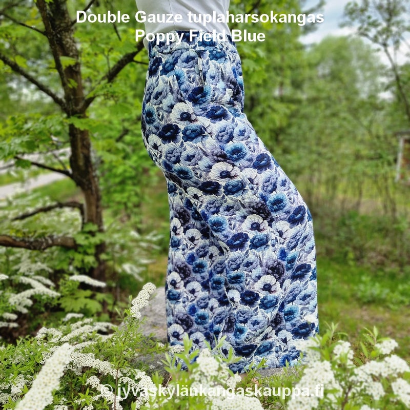 Double Gauze tuplaharsokangas Poppy Field Blue