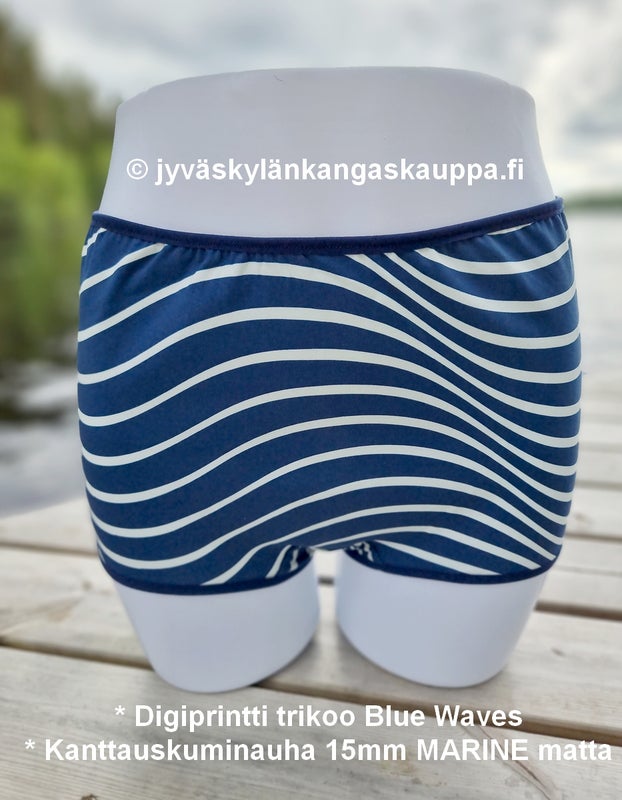 * Digiprintti trikoo Blue Waves * Kanttauskuminauha 15mm MARINE matta