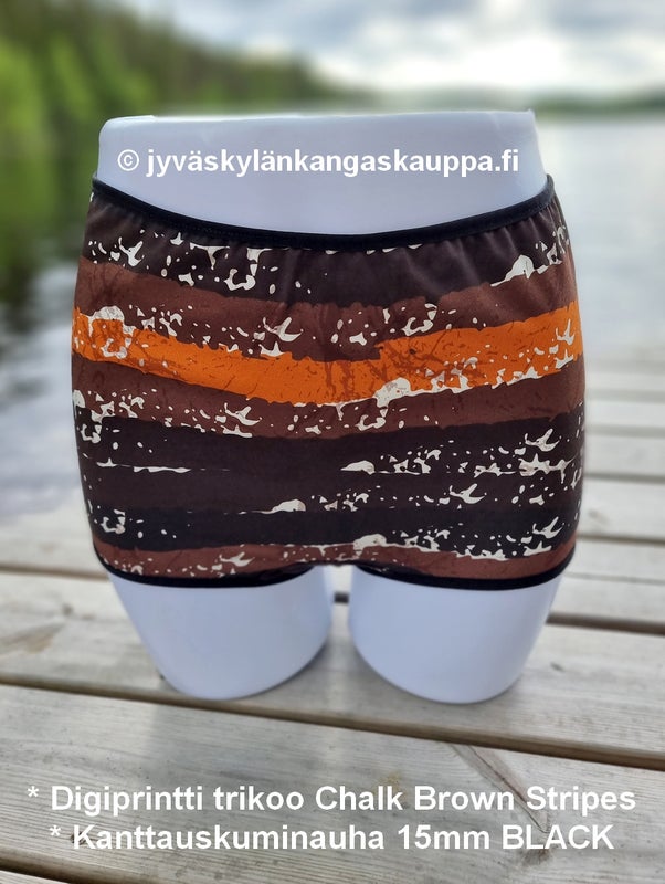 * Digiprintti trikoo Chalk Brown Stripes * Kanttauskuminauha 15mm BLACK