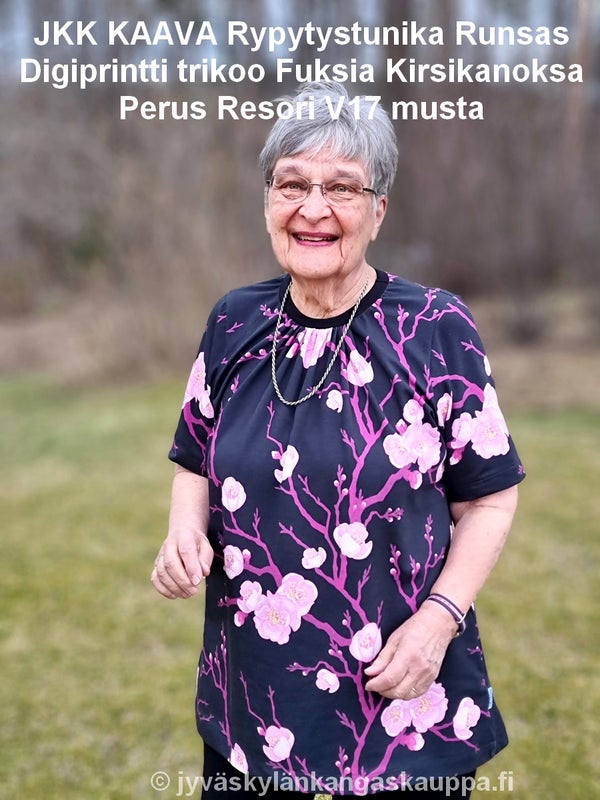 JKK KAAVA Rypytystunika Runsas; Digiprintti trikoo Fuksia Kirsikanoksa sek&auml; Perus Resori V17 musta