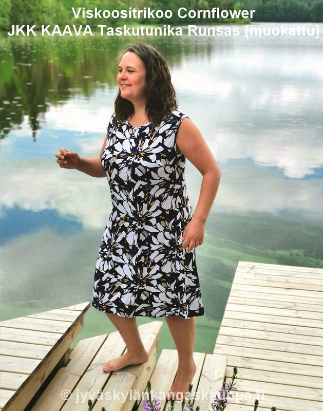 Viskoositrikoo Cornflower sek&auml; JKK KAAVA Taskutunika Runsas (muokattu)