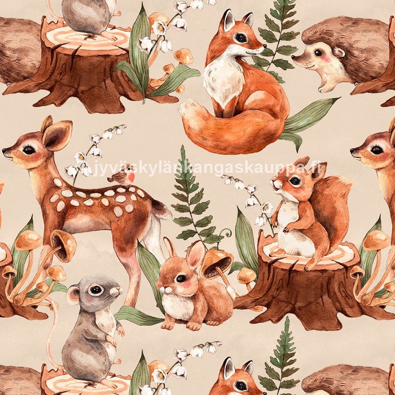 Digiprintti trikoo Cute Forest Animals Nude