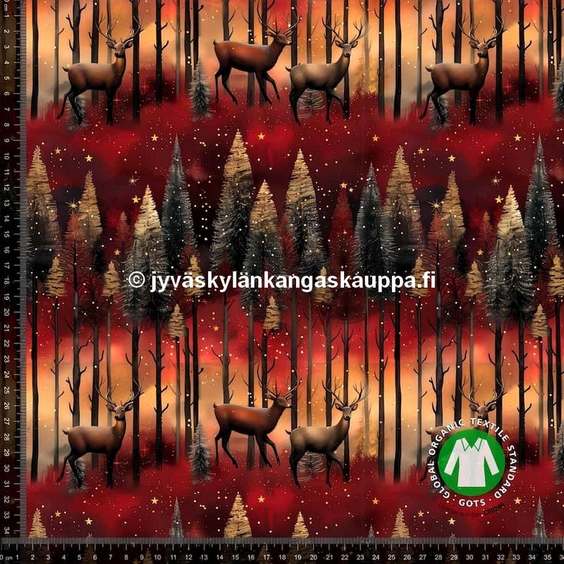 Digiprintti trikoo Red Christmas forest