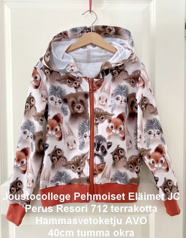 Joustocollege Pehmoiset El&auml;imet JC; Perus Resori 712 terrakotta; Hammasvetoketju AVO 40cm tumma okra