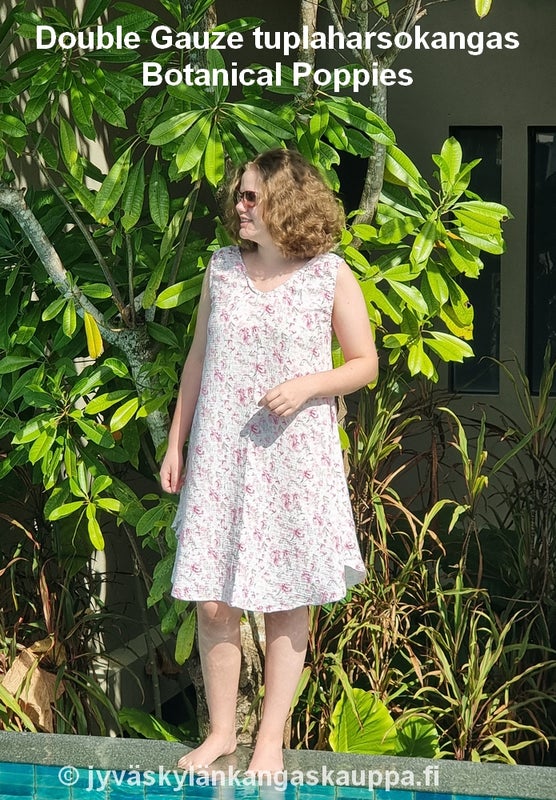 Double Gauze tuplaharsokangas Botanical Poppies