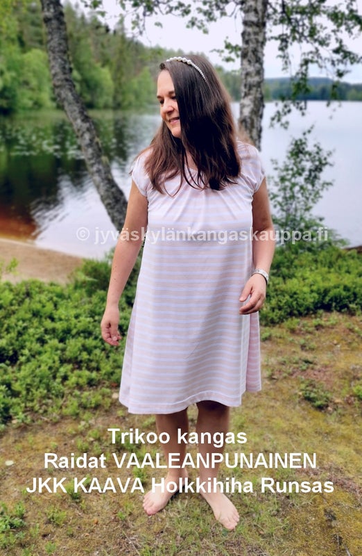 Trikoo kangas  Raidat VAALEANPUNAINEN sek&auml; JKK KAAVA Holkkihiha Runsas