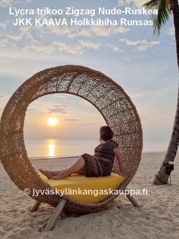 Lycra trikoo Zigzag Nude-Ruskea sek&auml; JKK KAAVA Holkkihiha Runsas