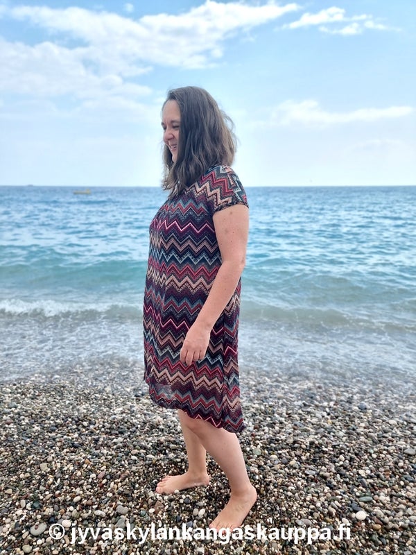 Lycra trikoo Zigzag Nude-Burgundy sek&auml; JKK KAAVA Holkkihiha Runsas