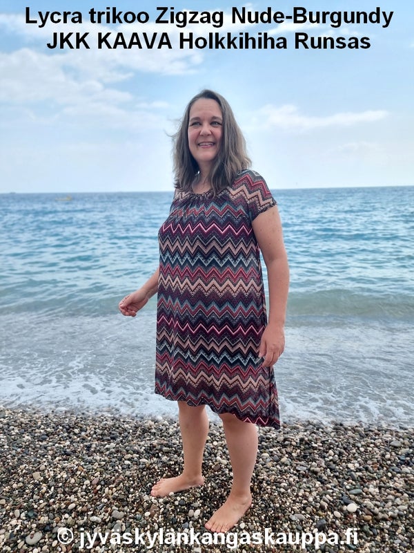 Lycra trikoo Zigzag Nude-Burgundy sek&auml; JKK KAAVA Holkkihiha Runsas
