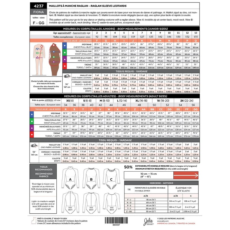 Jalie kaava 4237 FIONA Raglan sleeve leotards