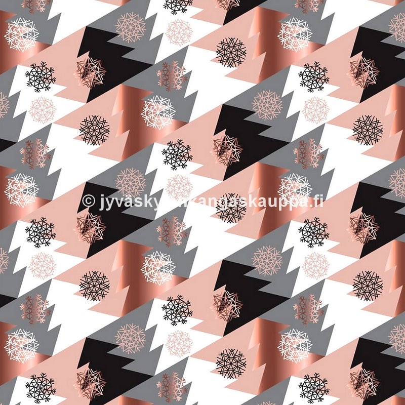 Digiprintti trikoo Joulukuuset ja lumihiutaleet