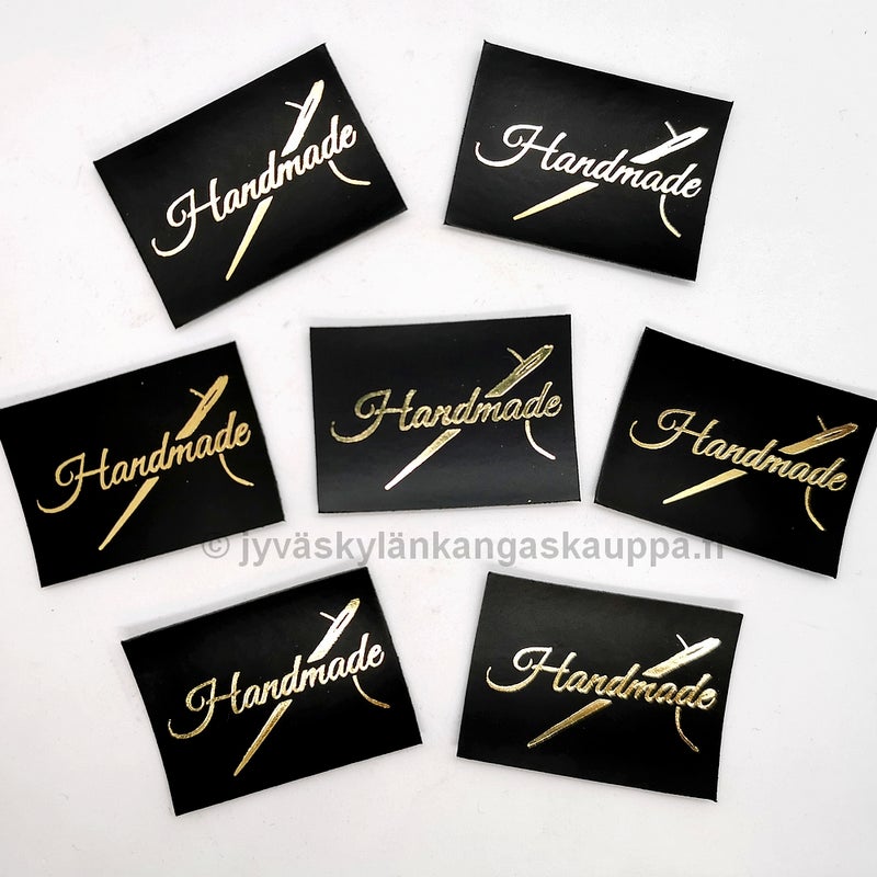 Keinonahkamerkki Handmade NEULA Musta + Kulta teksti