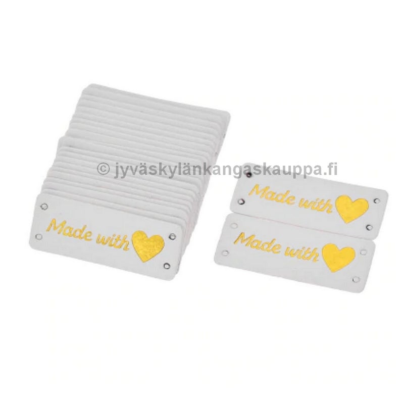 Keinonahkamerkki Handmade with VAAKA valkoinen