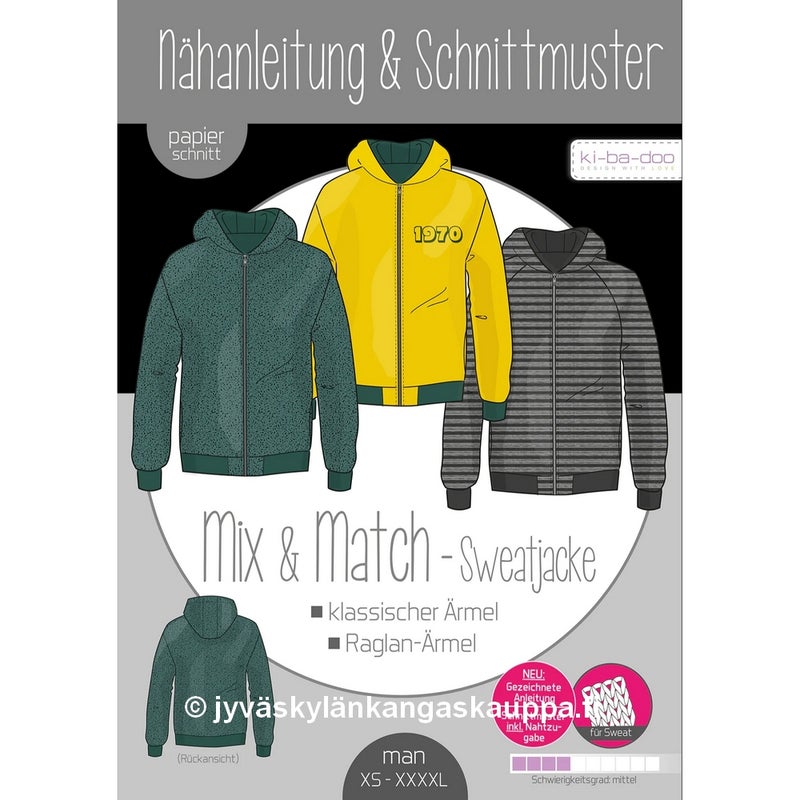 Ki-Ba-Doo kaava MEN Mix & Match Sweat Jacket miesten huppari Py&ouml;r&ouml; - ja Raglanhihalla