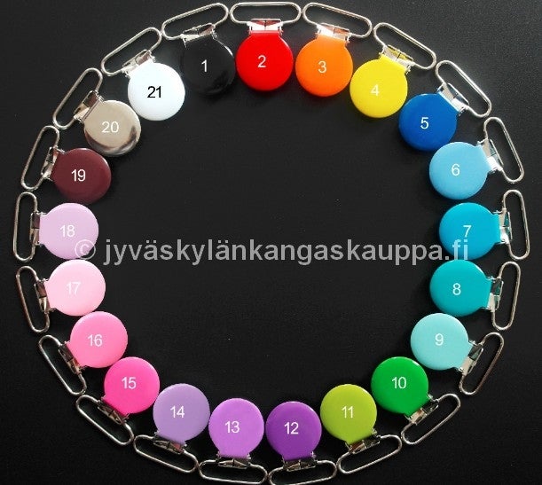 V&auml;rillinen tuttinauhan klipsi