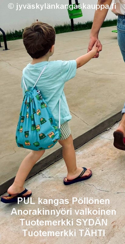 PUL kangas P&ouml;ll&ouml;nen ja Anorakinny&ouml;ri valkoinen sek&auml; Tuotemerkki SYD&Auml;N ja Tuotemerkki T&Auml;HTI