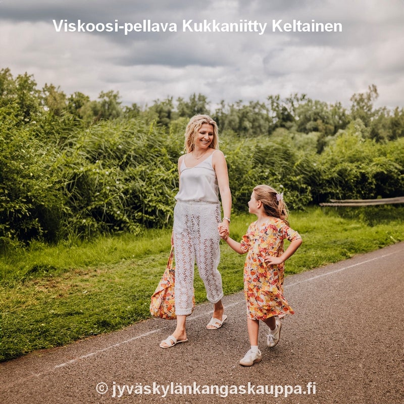 Viskoosi-pellava Kukkaniitty Keltainen