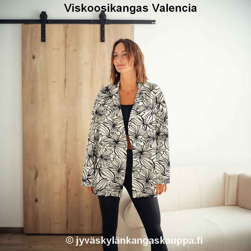 Viskoosikangas Valencia Luonnonvalkoinen Musta