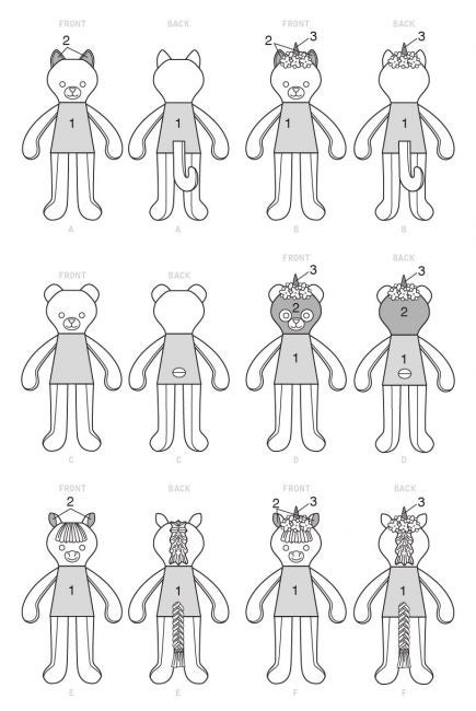 McCALL&acute;s kaava M7819 Soft Toy Animals