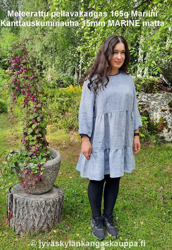 Meleerattu pellavakangas 165g Mariini sek&auml; Kanttauskuminauha 15mm MARINE matta