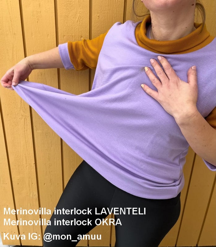 Merinovilla interlock mulesing vapaa LAVENTELI sek&auml; Merinovilla interlock mulesing vapaa OKRA