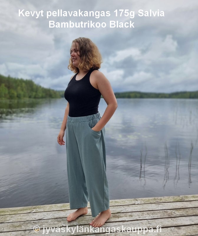 Kevyt pellavakangas 175g Salvia sek&auml; Bambutrikoo Black