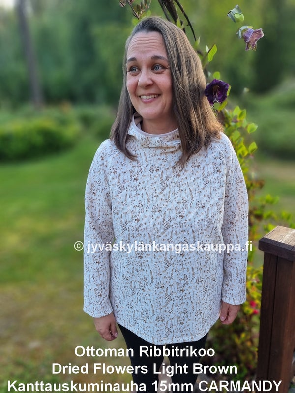 Ottoman Ribbitrikoo Dried Flowers Light Brown sek&auml; Kanttauskuminauha 15mm CARMANDY