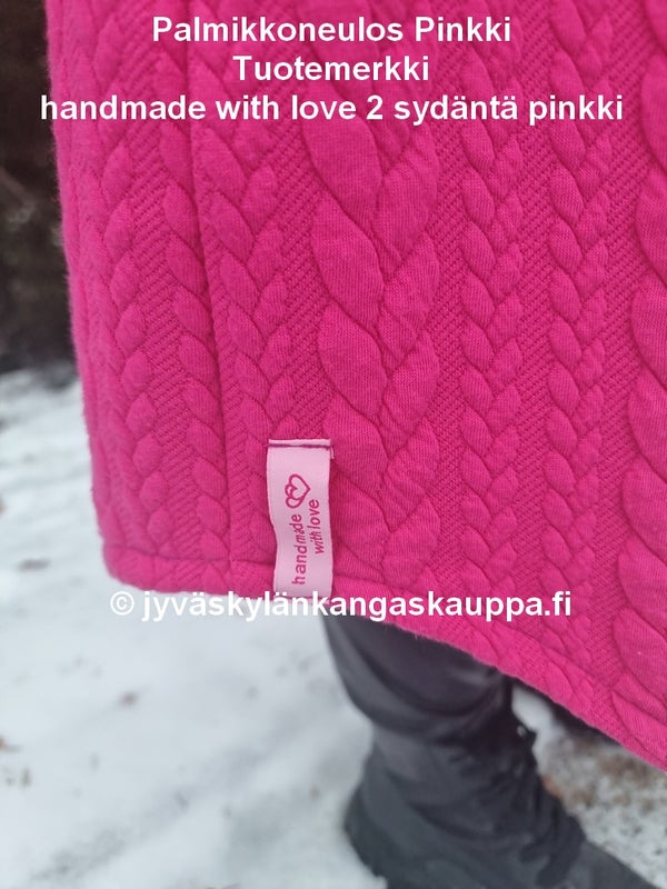 Palmikkoneulos Pinkki sek&auml; Tuotemerkki handmade with love 2 syd&auml;nt&auml; pinkki