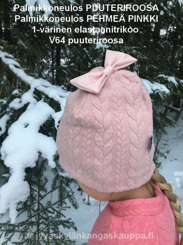 Palmikkoneulos PUUTERIROOSA, Palmikkoneulos PEHME&Auml; PINKKI sek&auml; 1-v&auml;rinen elastaanitrikoo  V64 puuteriroosa