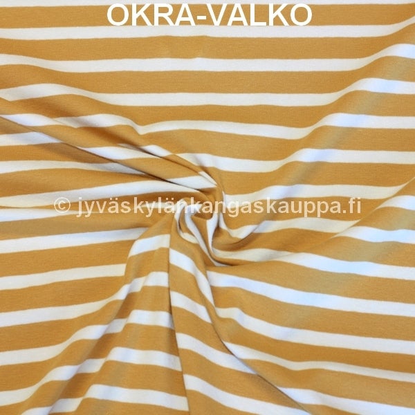 Trikoo kangas Raidat TURKOOSI (1,5m valmispala)pahvin&ouml;yt&auml;&auml;