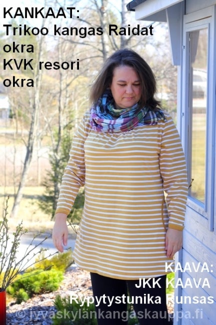 Trikoo kangas Raidat TURKOOSI (1,5m valmispala)pahvin&ouml;yt&auml;&auml;