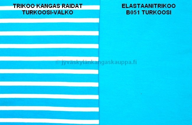 Trikoo kangas Raidat TURKOOSI (1,5m valmispala)pahvin&ouml;yt&auml;&auml;